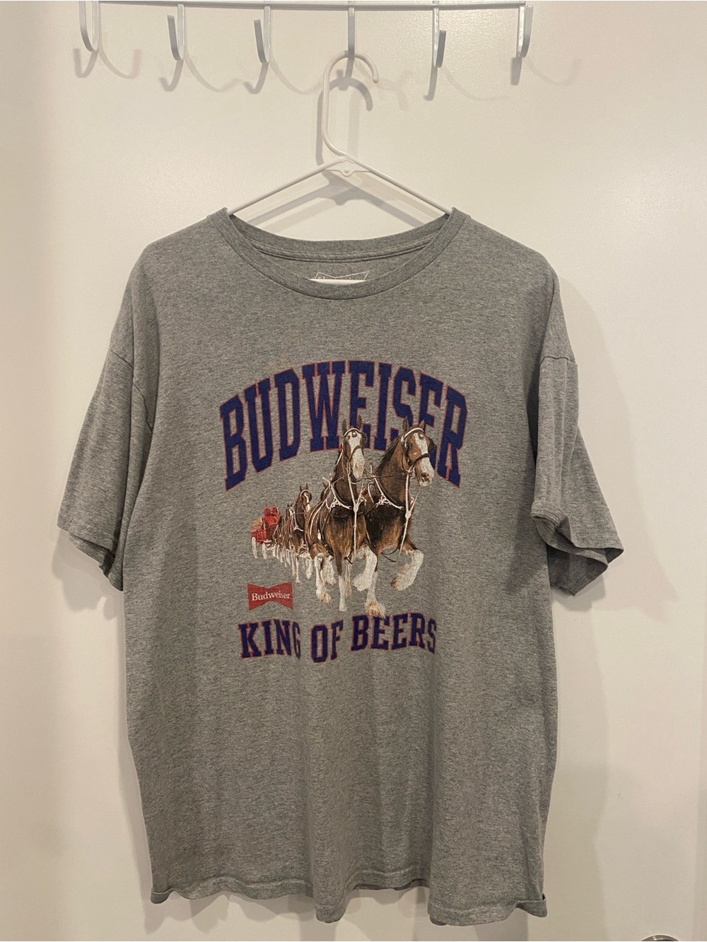 Budweiser Grey Tee with Brown Clydesdales and Blue Logo